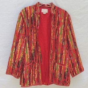Vintage silk ladies jacket,multicolor,decor closure, 2 pockets,classic s…